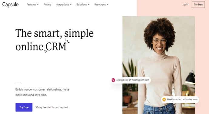 Capsule CRM software homepage