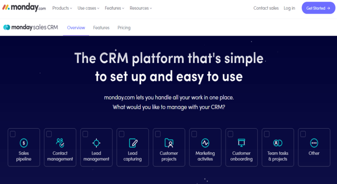 Monday.com CRM software homepage