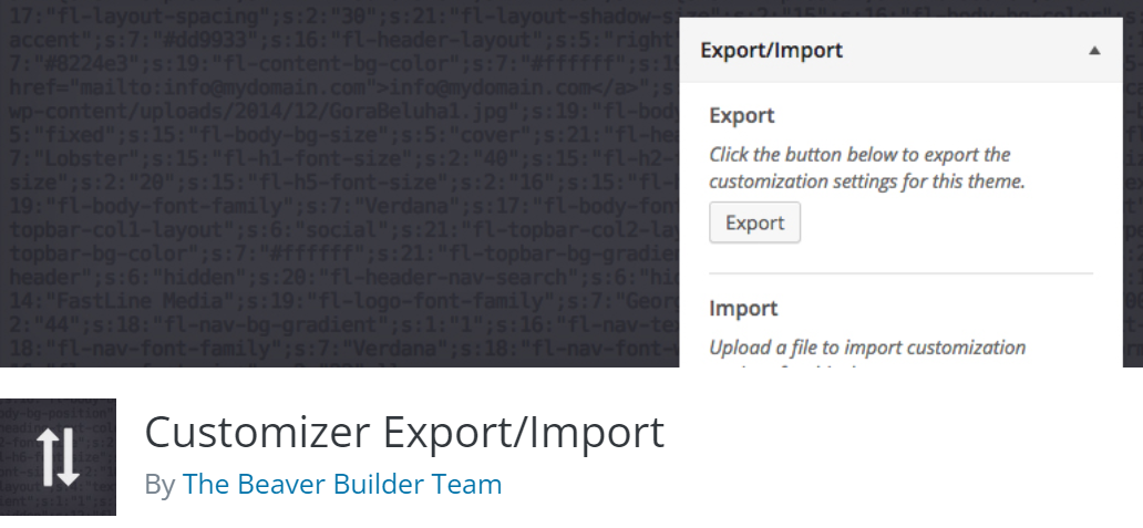 Customizer Import/Export plugin