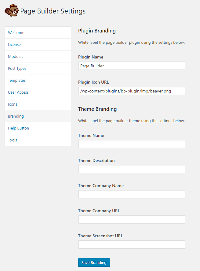 Beaver Builder Branding Settings