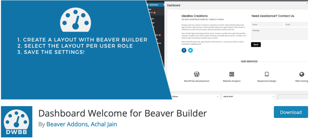 Dashboard Welcome for Beaver Builder plugin