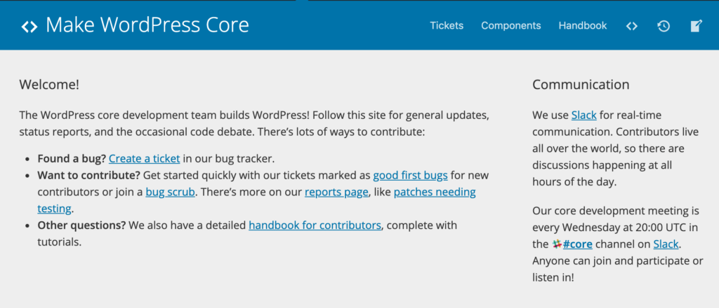 The Make WordPress Core page.