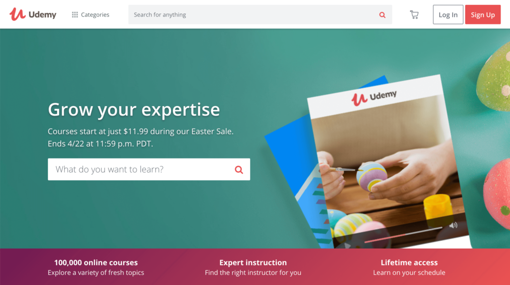 The Udemy Homepage.