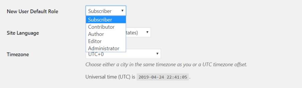 Setting the default WordPress user role.