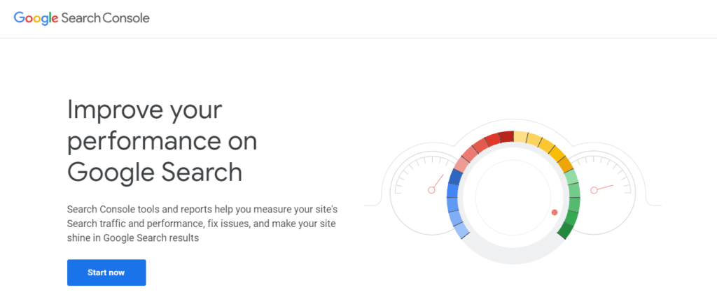 The Google Search Console home page.