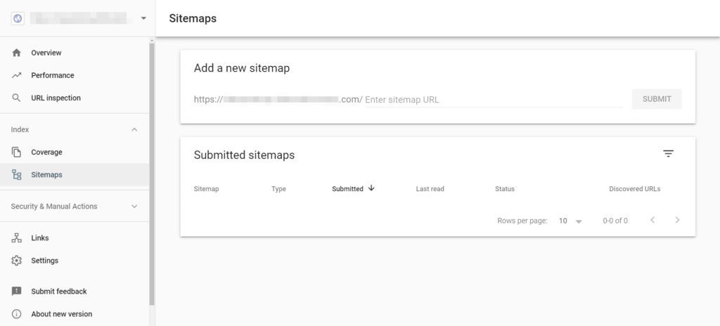 The Sitemaps section of the Google Search Console.