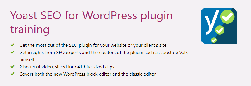 The Yoast SEO for WordPress Training homepage.