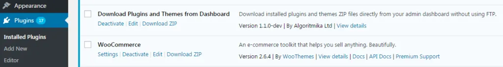Deactivating plugins via the dashboard.