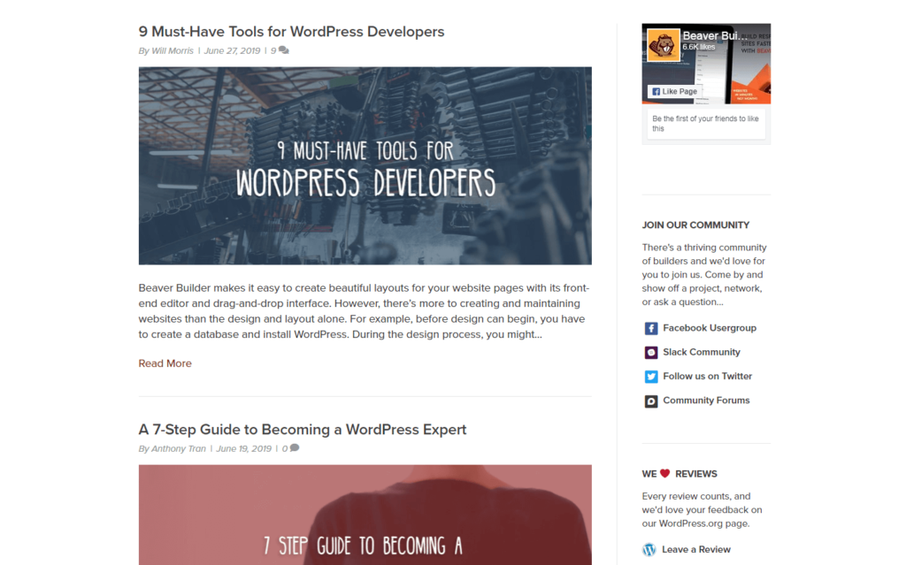 An example of WordPress blog posts.