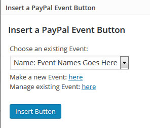 The interface for inserting a PayPal event button
