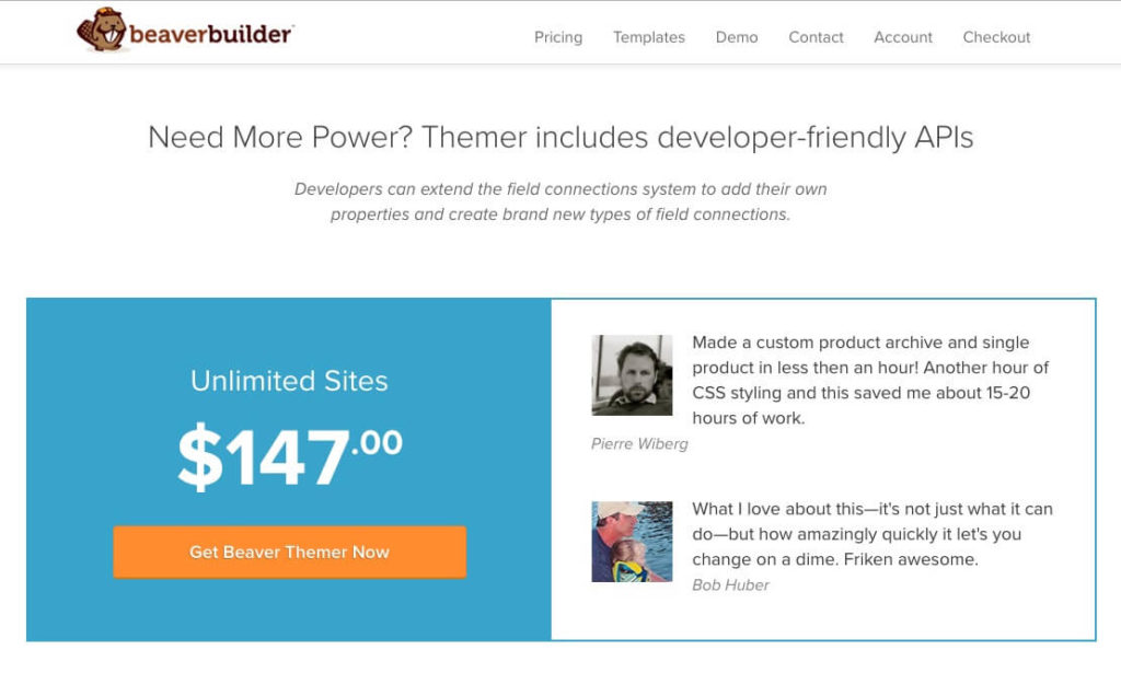 The Beaver Builder pricing page for Beaver Themer.