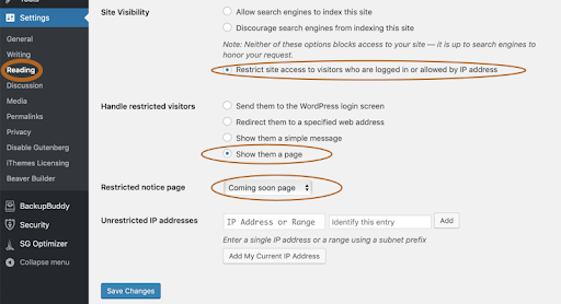 Coming Soon Page Settings