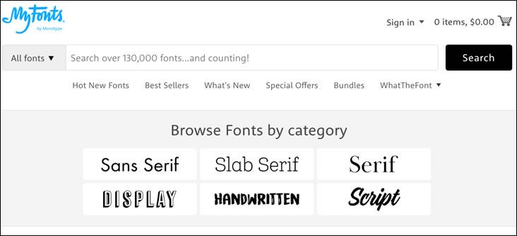 MyFonts is a resource for free and paid fonts