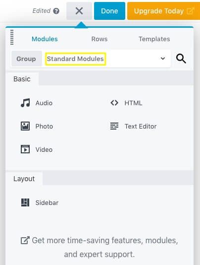 The Beaver Builder Lite module menu.