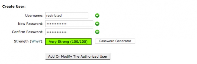 cPanel's password protection form