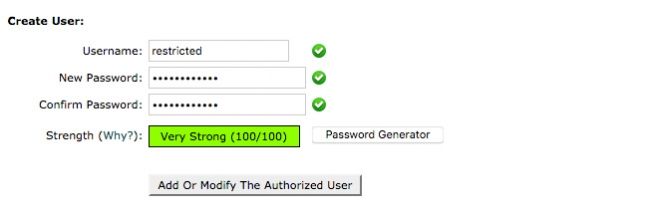 cPanel's password protection form