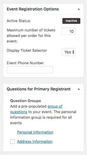 Event registration options.