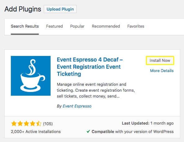 Installing the Event Espresso plugin.