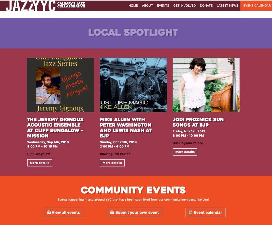An example of an events website.