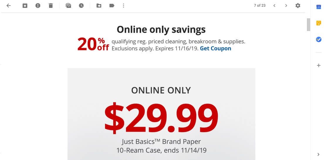An example of email savings.