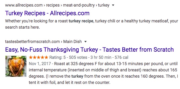 An example of rich snippets in a search result.