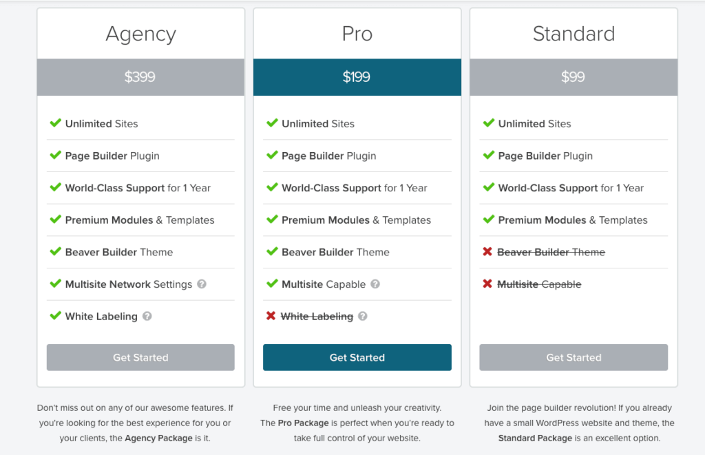 Beaver Builder pricing table