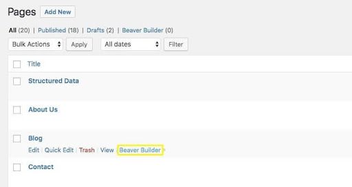 Launching Beaver Builder from the WordPress Page list
