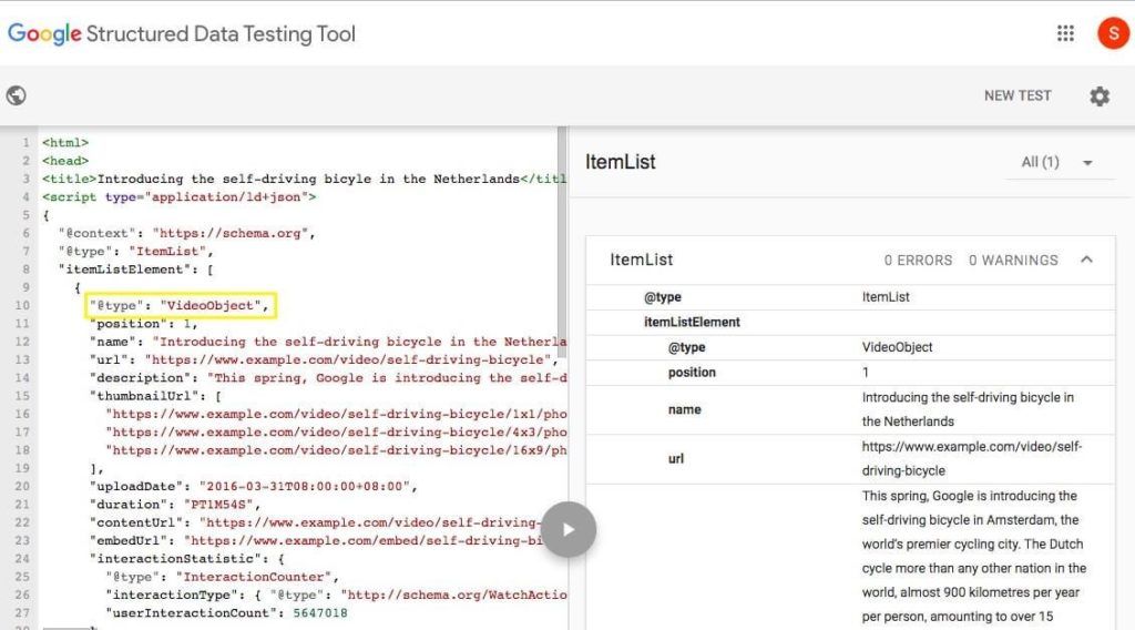 The Google Structured Data Testing TOol