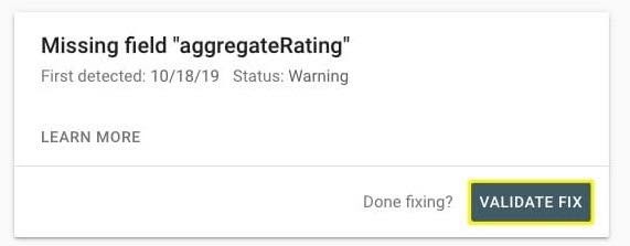 The Validate Fix button in Google Search console
