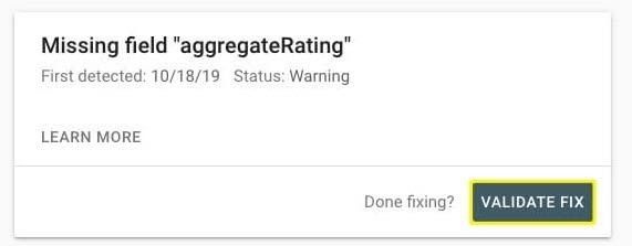 The Validate Fix button in Google Search console