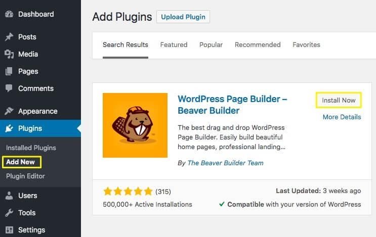 The WordPress Add Plugin Page