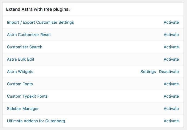 The Astra free plugins list