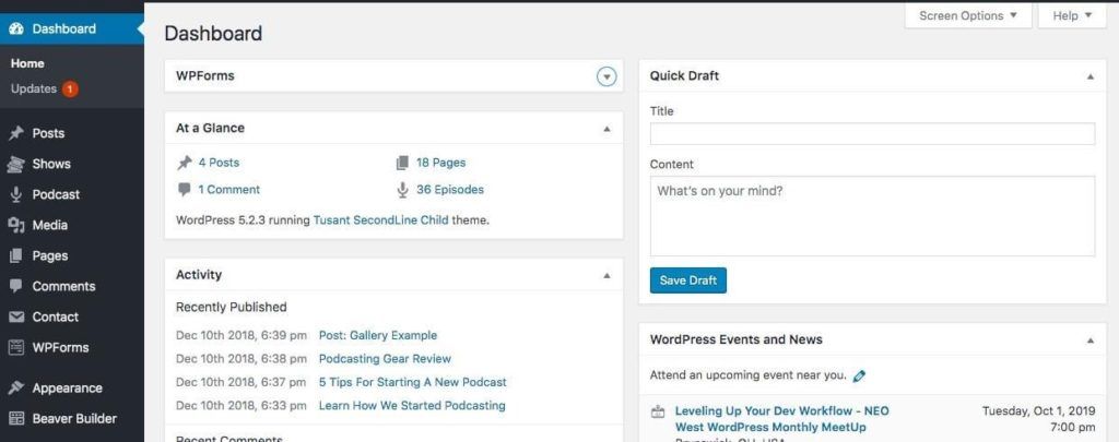 WordPress Dashboard