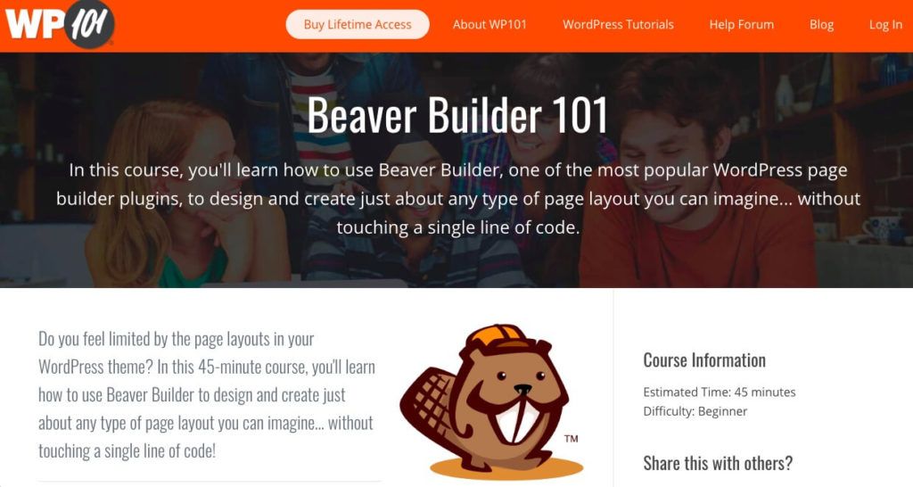 Beaver Builder 101 from the WP101 training website. 