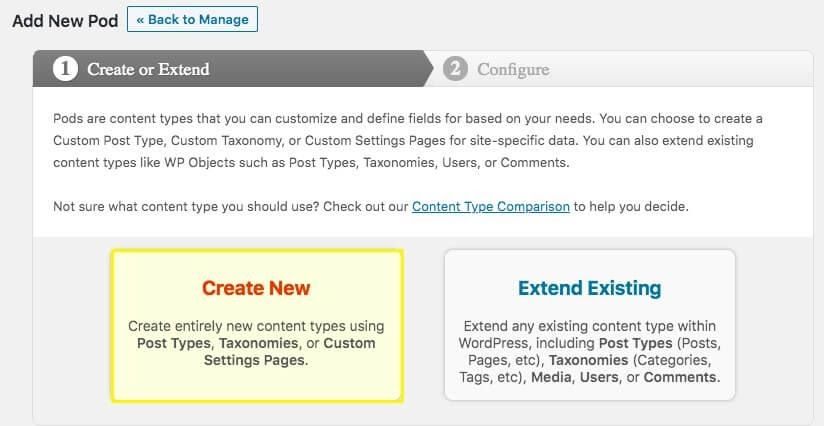 Creating a new custom post type using pods