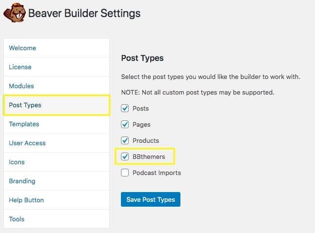 Enabling custom post types in beaver builder