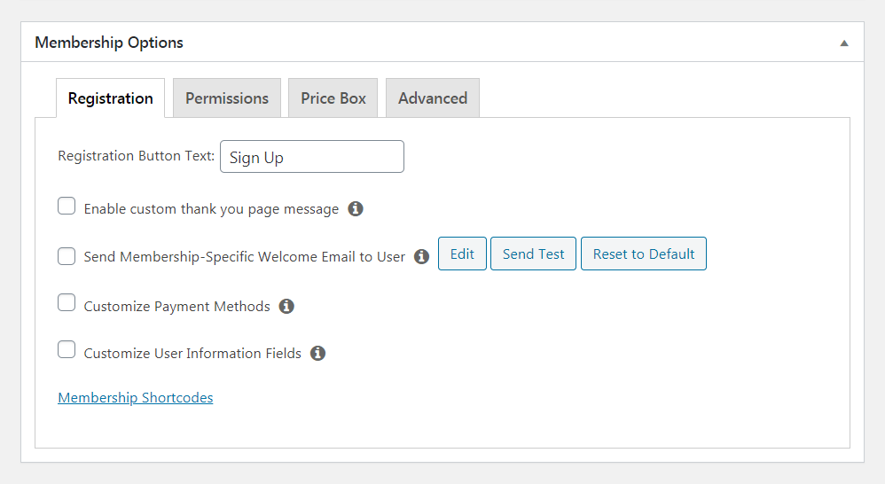 Customizing membership options.