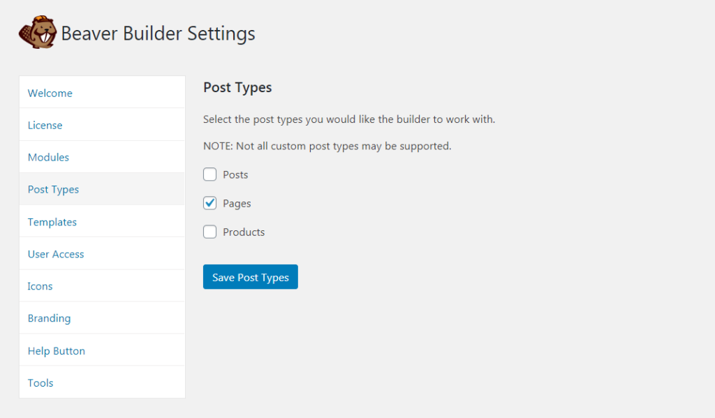 Enabling Beaver Builder on multiple post types.