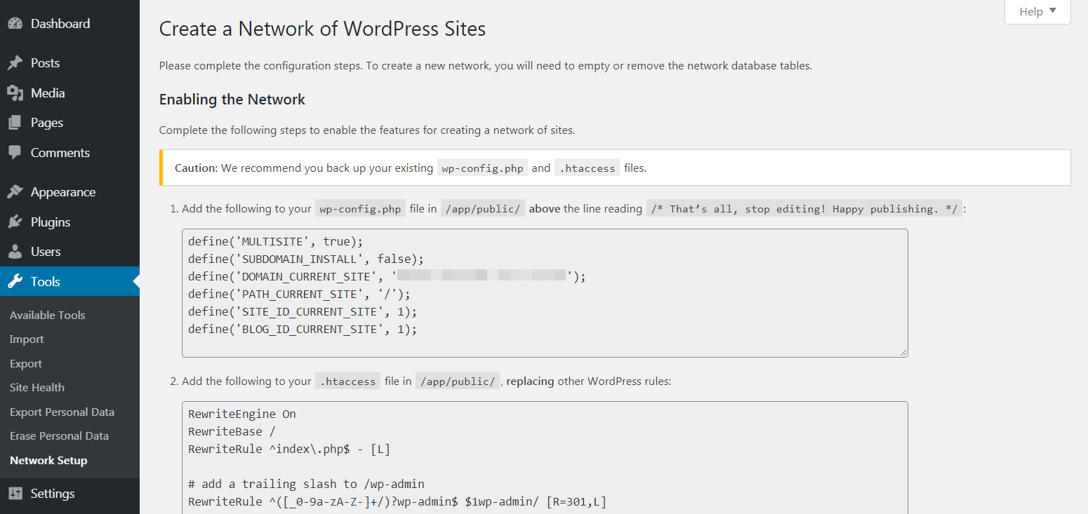 Setting up WordPress multisite.