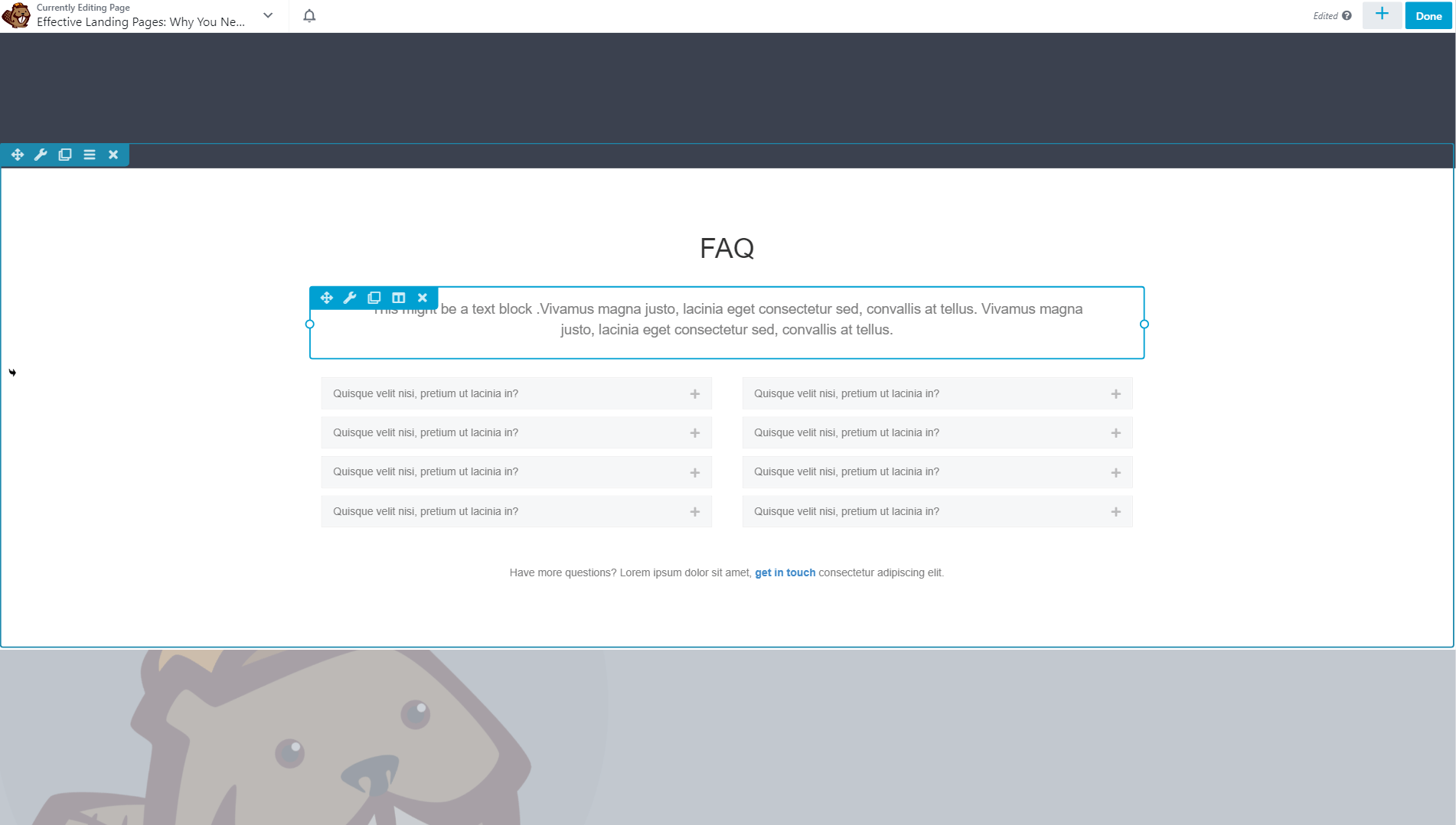 A pre-built FAQ section in Beaver Builder.