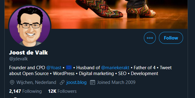 Joost de Valk's Twitter profile