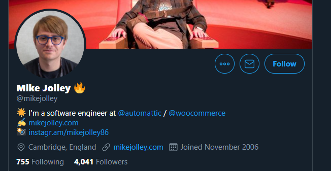 Mike Jolley's Twitter profile.