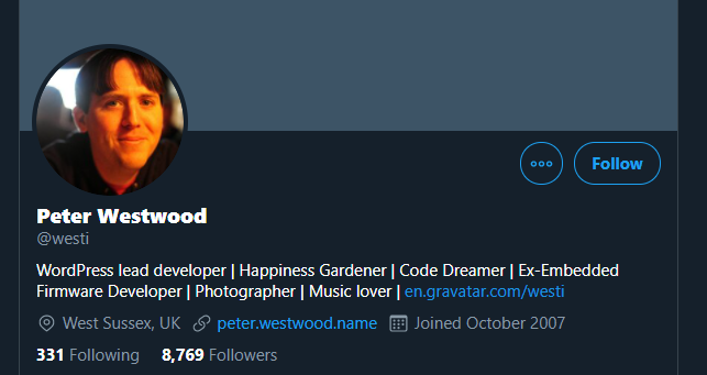 Peter Westwood's Twitter profile