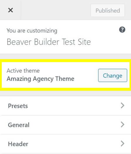 The Beaver Builder theme after being white-labeled.