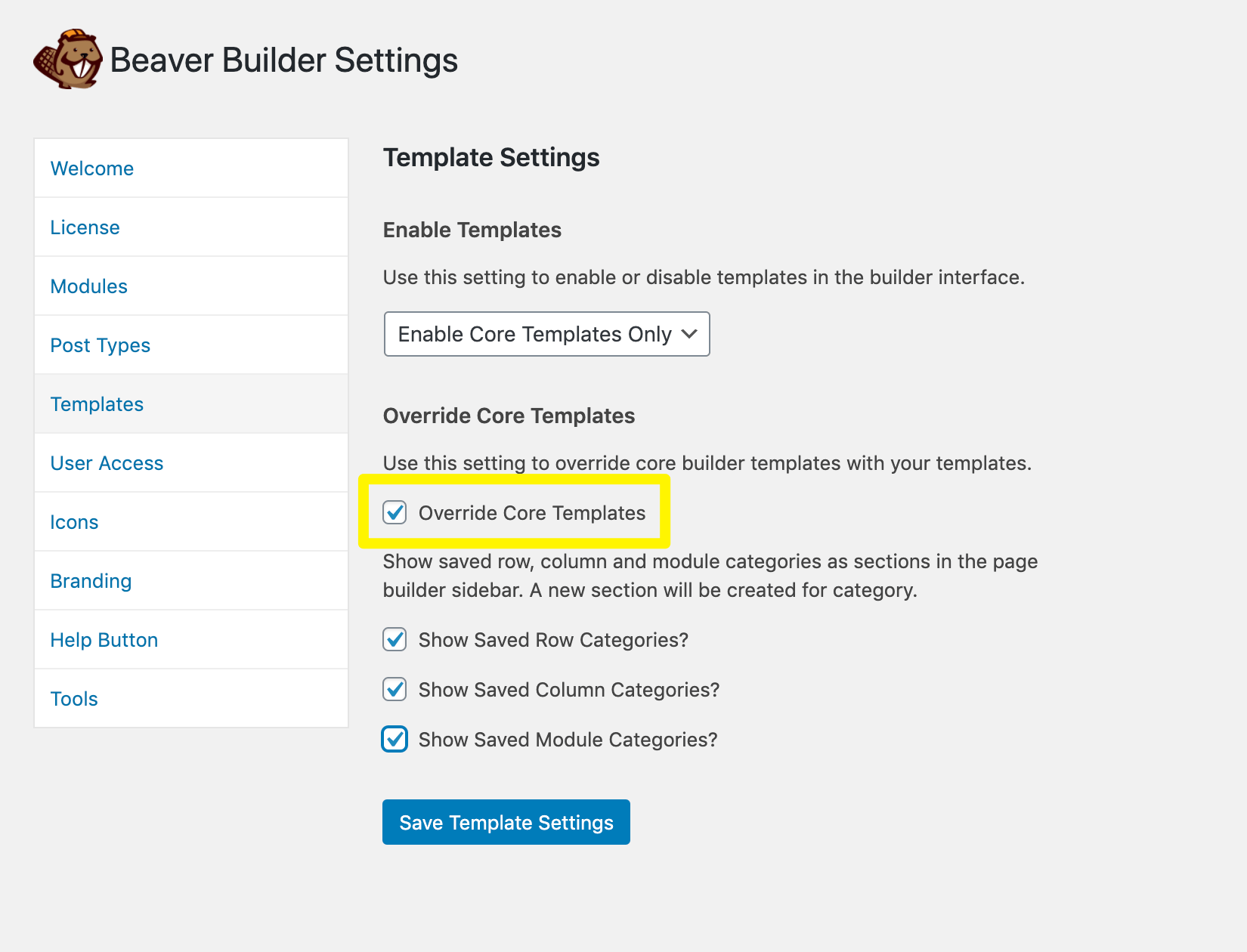 Overriding core templates in Beaver Builder.