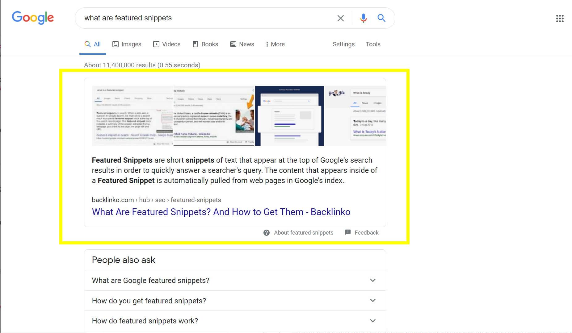 An example of a featured snippet on Google.