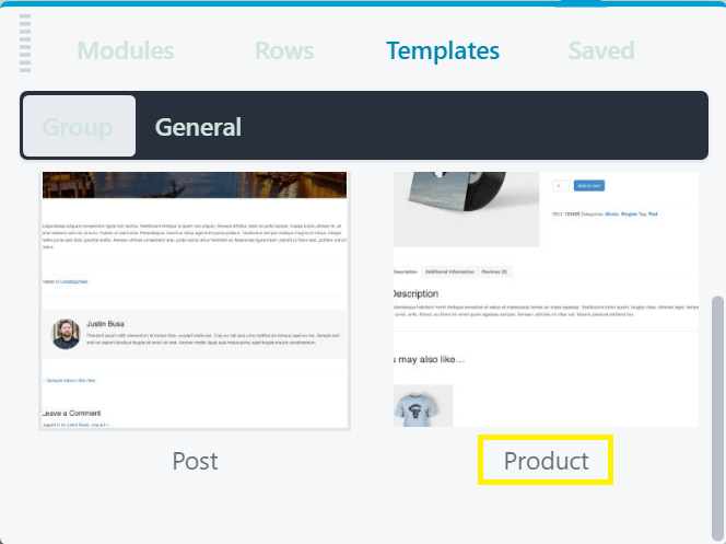 The location of the WooCommerce product template in Beaver Thermer.