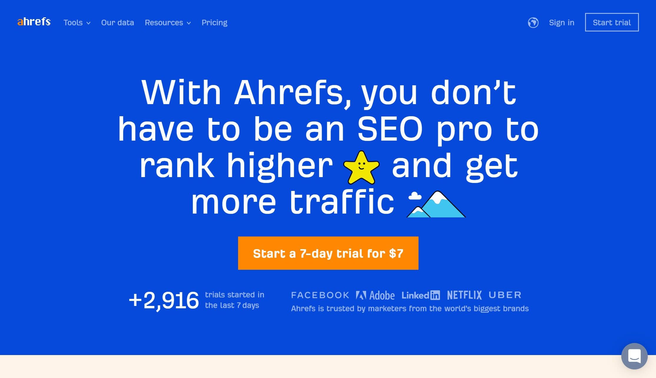 The Ahrefs home page.