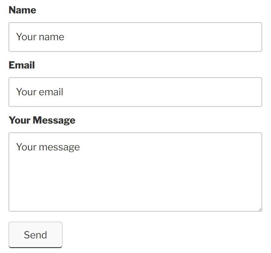 A sample contact form asking for names, emails, and messages.