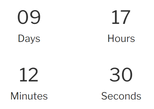 A sample countdown module displaying 9 days, 17 hours, 12 minutes, and 30 seconds.